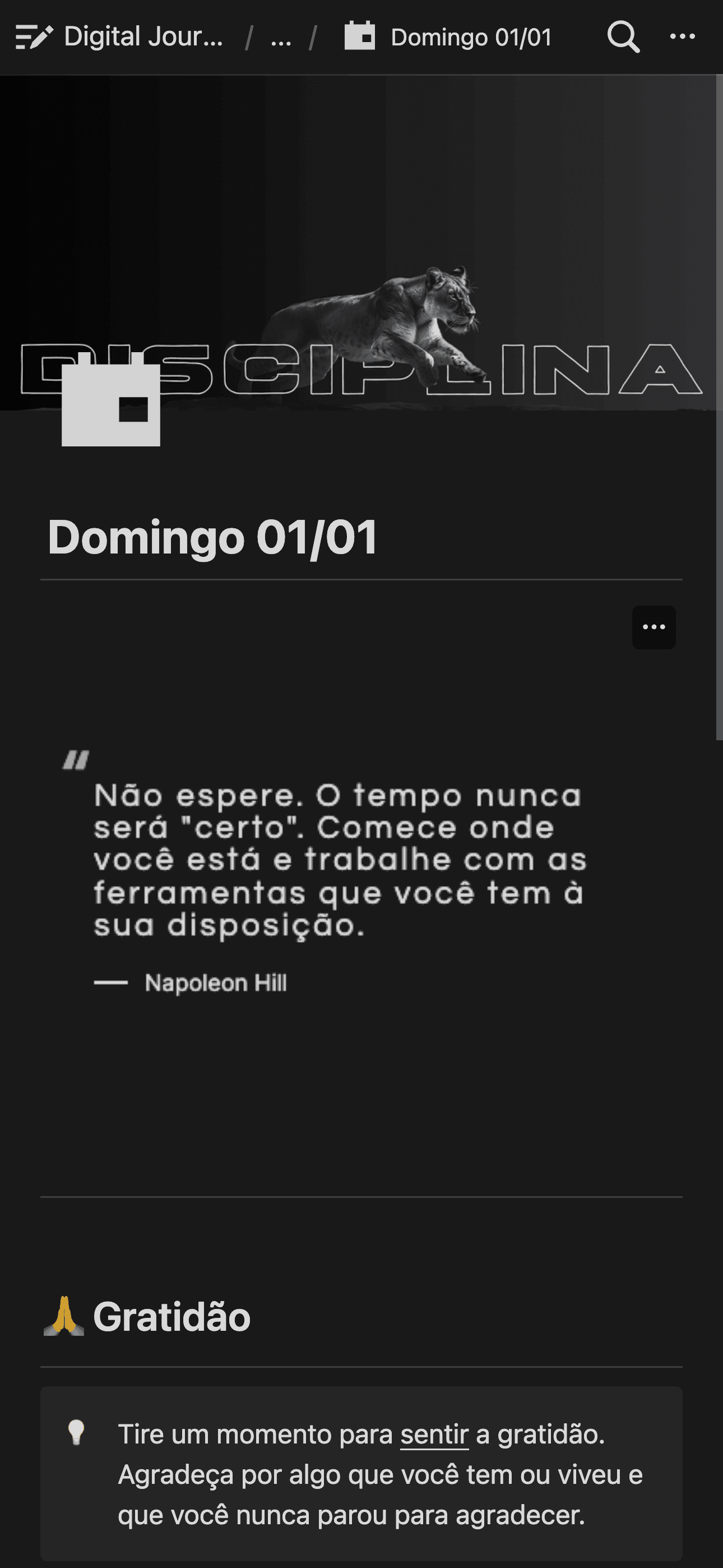 Digital Journal tema Dark modo de visualização diário.