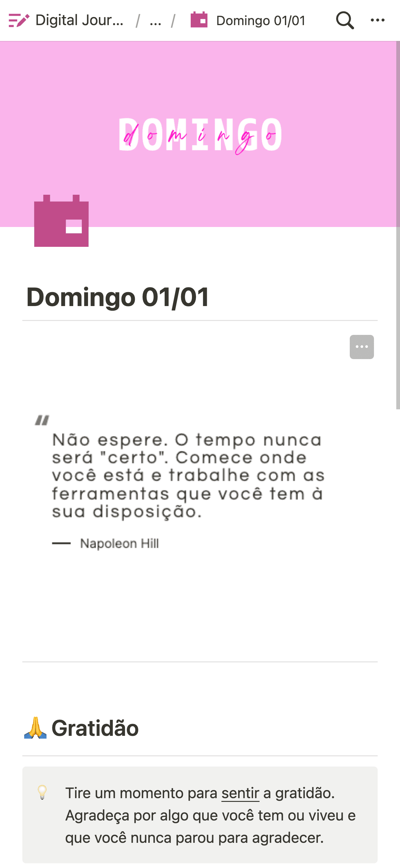 Digital Journal tema Light modo de visualização diário.